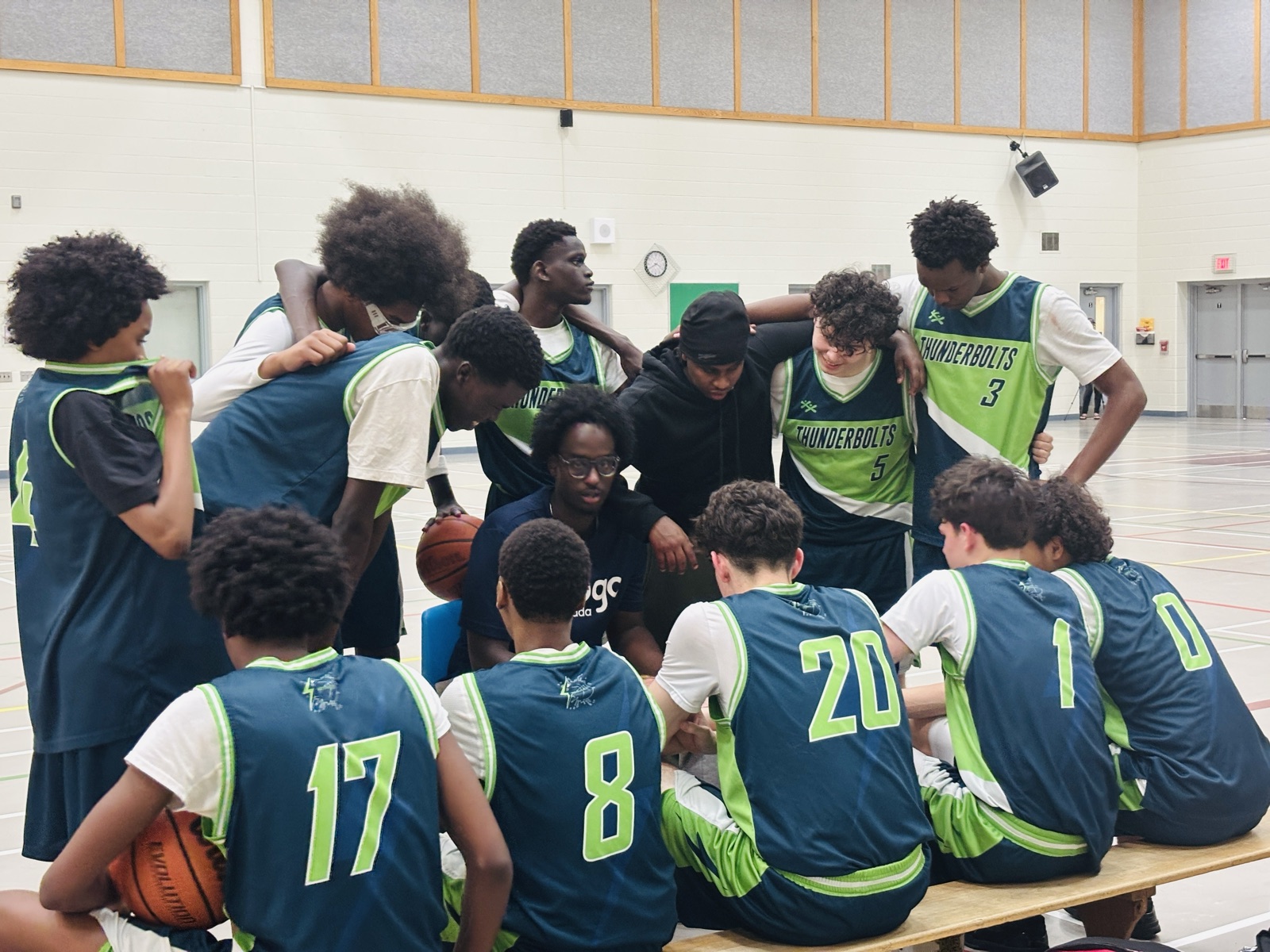 Team huddle with the BGC Ottawa Thunderbolts in the gym